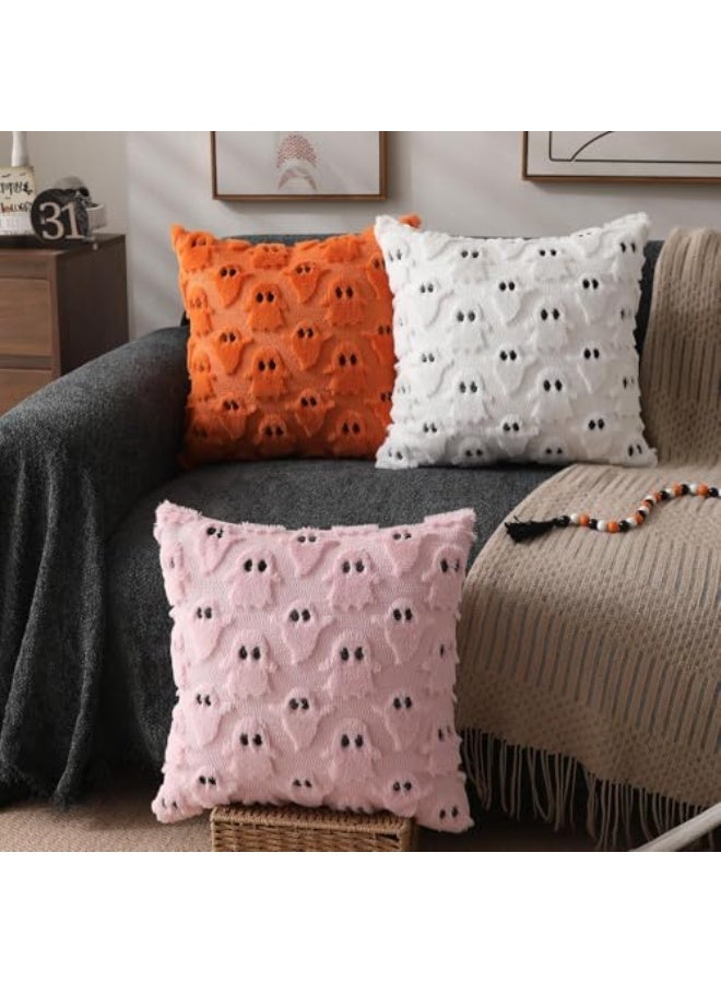 ChicAbode 2 Pcs Halloween Pillow Covers, 18x18 Inch White Ghost Throw Pillow Cases, Soft Plush Faux Fur Cushion Covers for Sofa Couch Chair Bedroom Living Room Home Decor - Image 5